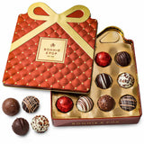 Chocolate Gift Basket, Candy Food Gifts, Gourmet Snack Bow Tin Box, Present Idea, Corporate Him, Her, Men, Women, Family- Truffle Assortment- Brown