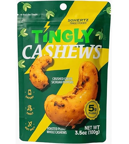 50Hertz Tingly Cashews - Numbing Mala Snack with Sichuan (Szechuan) Pepper, Sweet & Savory Roasted Cashews, Unique Tongue-Tingling Flavor, Vegan, 3.5