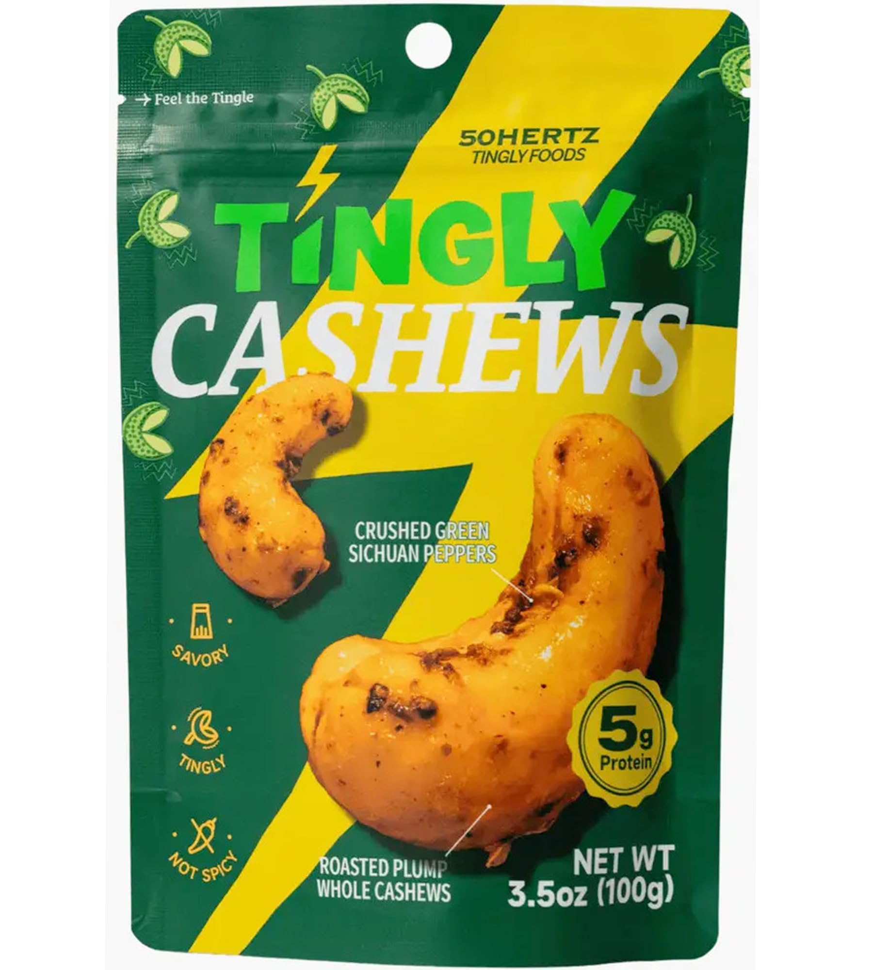 50Hertz Tingly Cashews - Numbing Mala Snack with Sichuan (Szechuan) Pepper, Sweet & Savory Roasted Cashews, Unique Tongue-Tingling Flavor, Vegan, 3.5