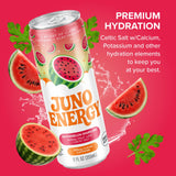 JUNO ENERGY Organic Watermelon Sparkling Energy Drink - Sugar Free, Energizing and Hydrating with 125mg Organic Caffeine from Green Coffee Beans