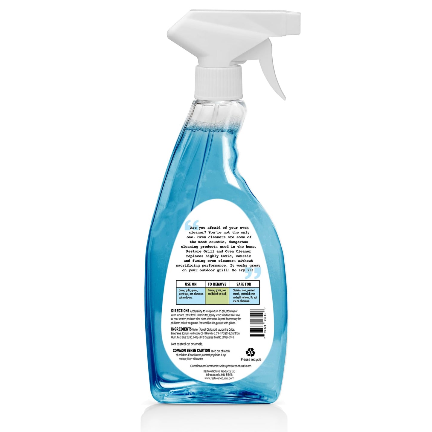 Restore Naturals Grill and Oven Cleaner - 22 Fl Oz - Plant Based Stove Cleaner | Low Fume | Non-Caustic, Powerful Formula | Cruelty-Free - 3 Pack