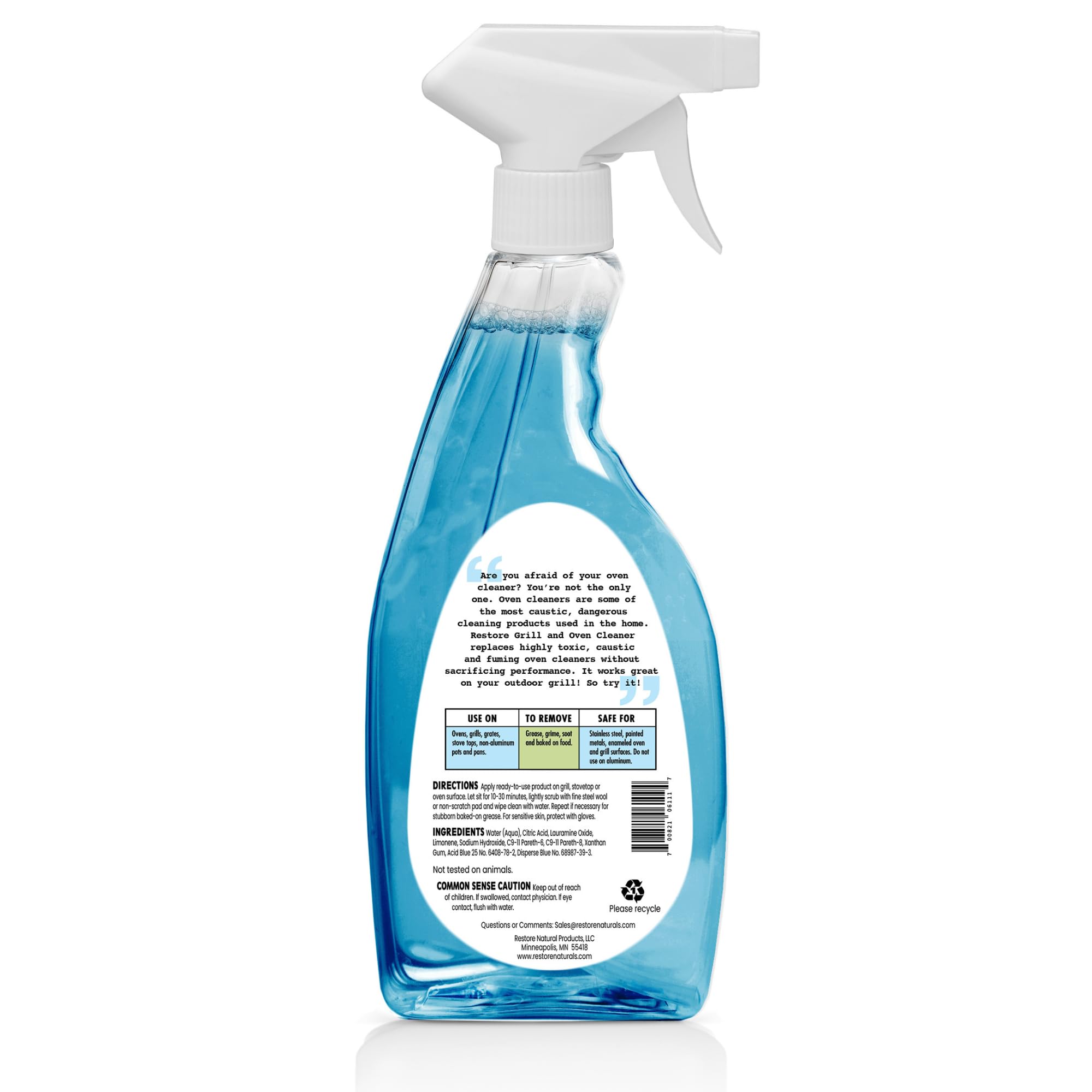 Restore Naturals Grill and Oven Cleaner - 22 Fl Oz - Plant Based Stove Cleaner | Low Fume | Non-Caustic, Powerful Formula | Cruelty-Free - 3 Pack