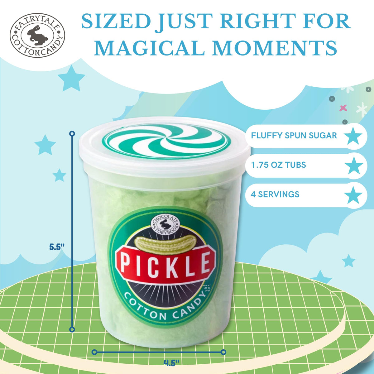 CHOCOLATE STORYBOOK Gourmet Flavored Cotton Candy - Unique Idea for Holidays, Birthdays, Gag Gifts, Party Favors (Pickle, 1.75 oz, 1-Pack)