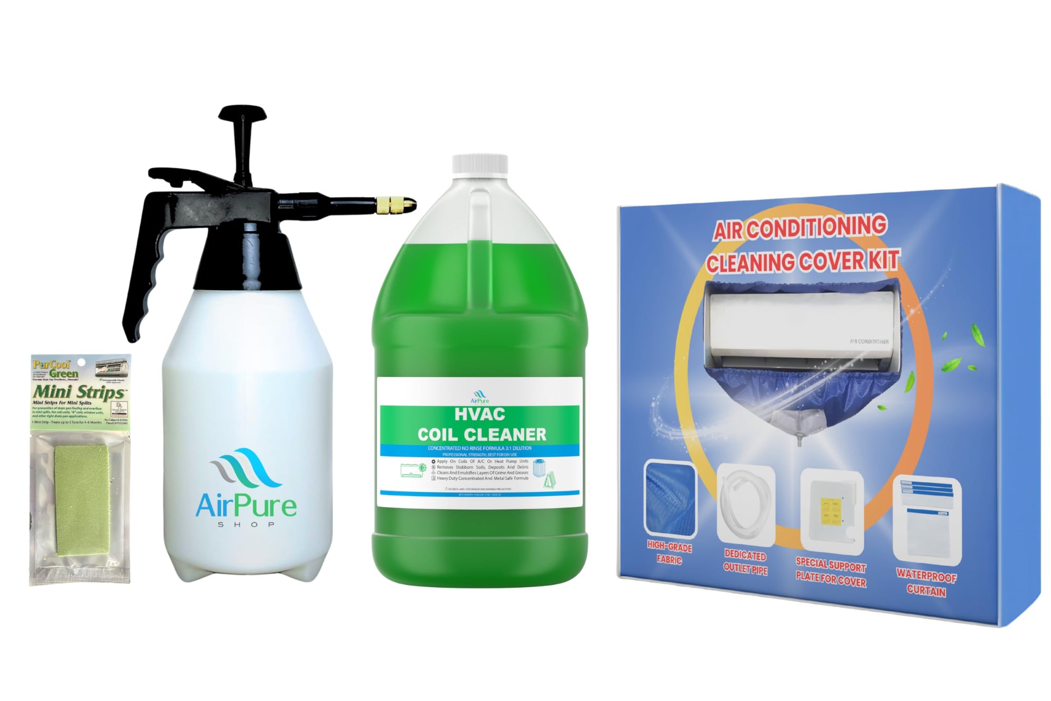 Complete Mini Split Cleaning Kit Featuring Nu-Calgon Evap Pow'r C Coil Cleaner & CleanAir Odour Treatment Tab - For Units Up To 39 Inches Wide