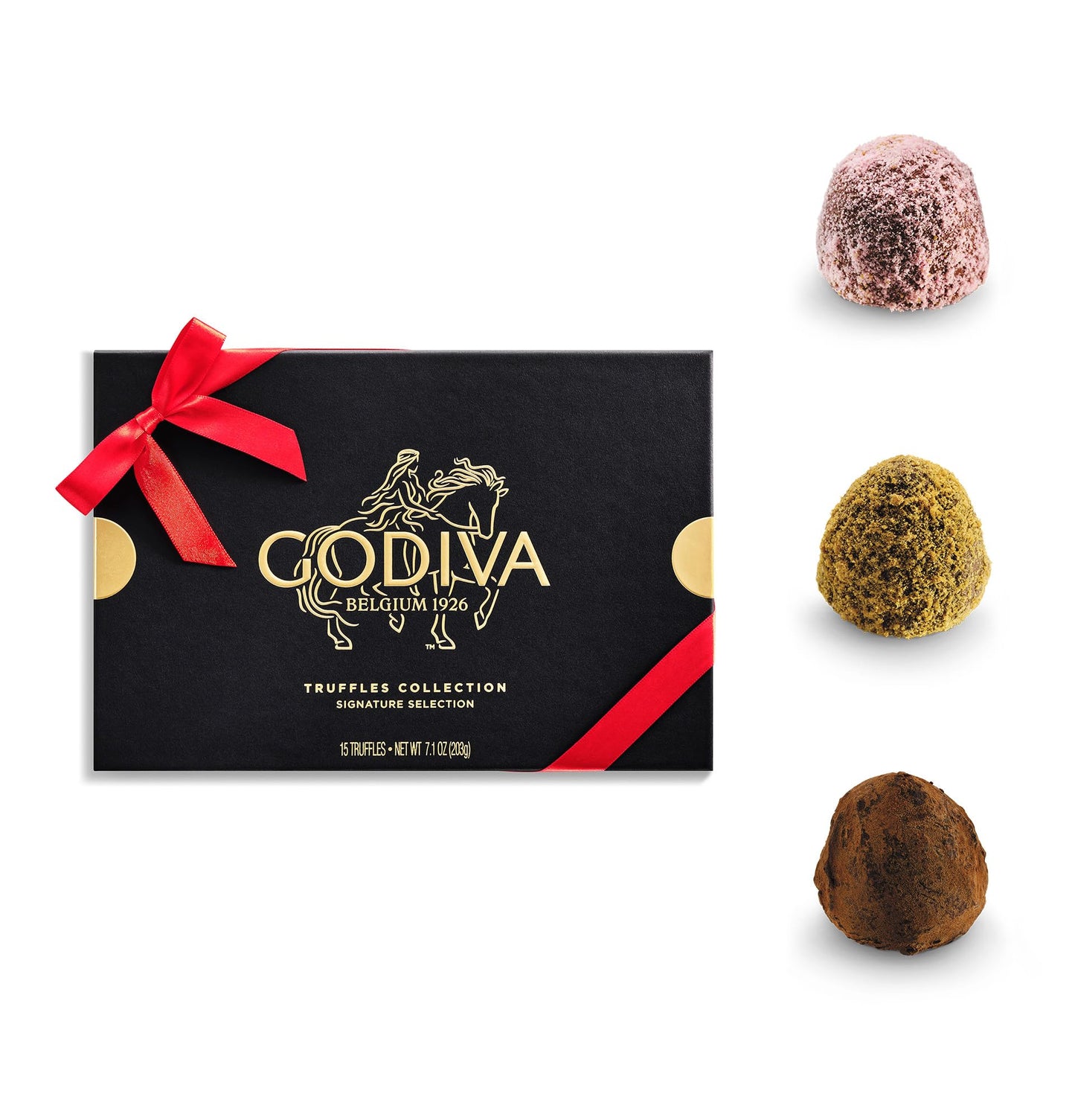 Godiva Signature Truffle Gift Box, Belgian Dark and Milk Chocolates with Ganache Centers, Gourmet Gift for Birthdays, Holidays, Kosher, Red Ribbon, 15