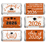 Graduation Party Decorations, 2026 Graduation Candy Stickers, 120 PCS Orange White Congrats Grad Mini Candy Wrapper Class of 2026 Bar Label Sticker