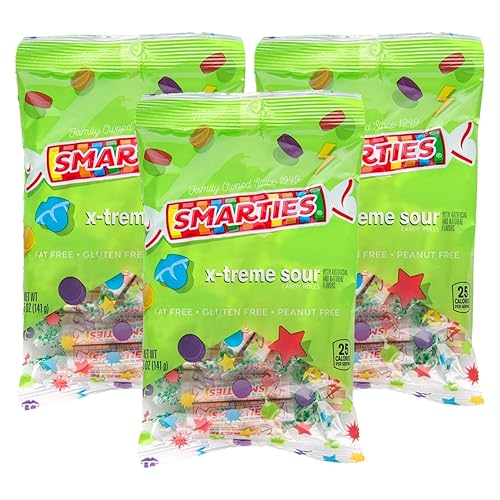 Smarties X-treme Sour Candies - Gluten Free, Peanut Free, Dairy Free Extra Sour Candy - Perfect for Parties, Candy Mixes, & Halloween - Made by US