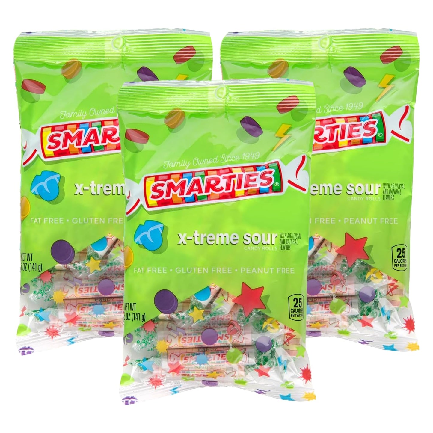 Smarties X-treme Sour Candies - Gluten Free, Peanut Free, Dairy Free Extra Sour Candy - Perfect for Parties, Candy Mixes, & Halloween - Made by US