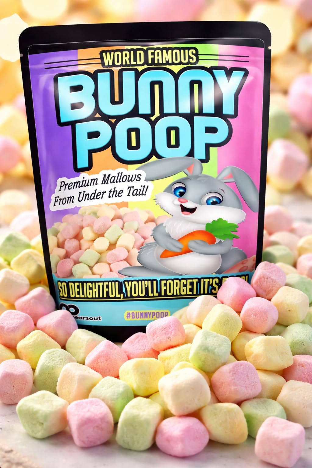 Bunny Poop Marshmallows - Funny Easter Candy Gag Gift, Colorful Mini Mallows Snack Bags, Easter Basket Stuffers for Kids, Teens & Adults, White