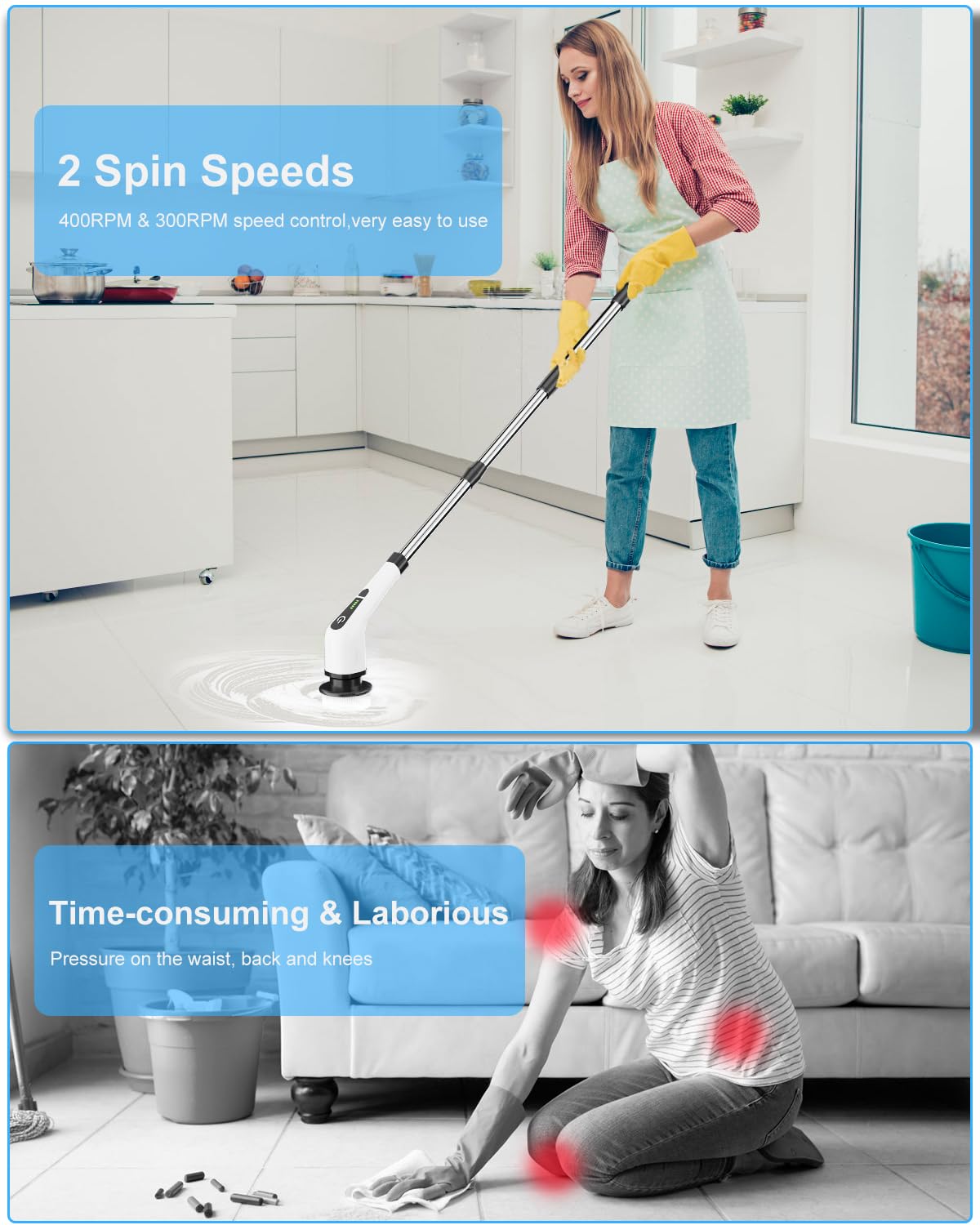Leebein Electric Spin Scrubber, Cordless Cleaning Brush with 8 Replaceable Brush Heads, Tub and Floor Tile 360 Power Scrubber Dual Speed
