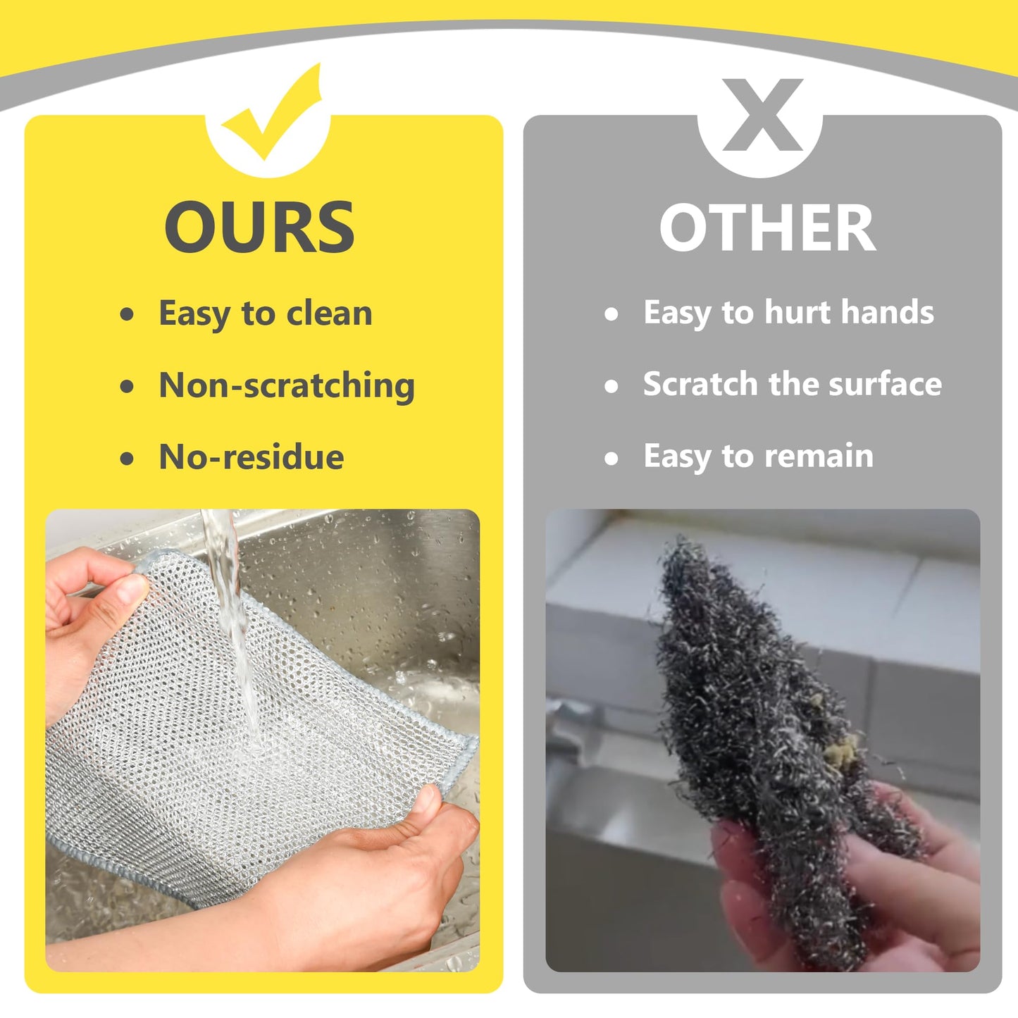 Liyuelome Double-Layer Multipurpose Wire Dishwashing Rag, Non Scratch Wire Dishcloth, Silver Wire Mesh Cleaning Cloths, Steel Wire Dishcloths, Kitchen