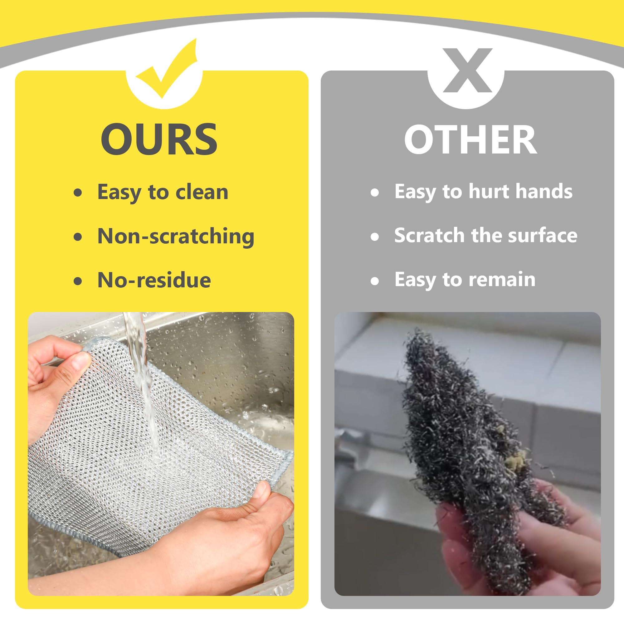 Liyuelome Double-Layer Multipurpose Wire Dishwashing Rag, Non Scratch Wire Dishcloth, Silver Wire Mesh Cleaning Cloths, Steel Wire Dishcloths, Kitchen