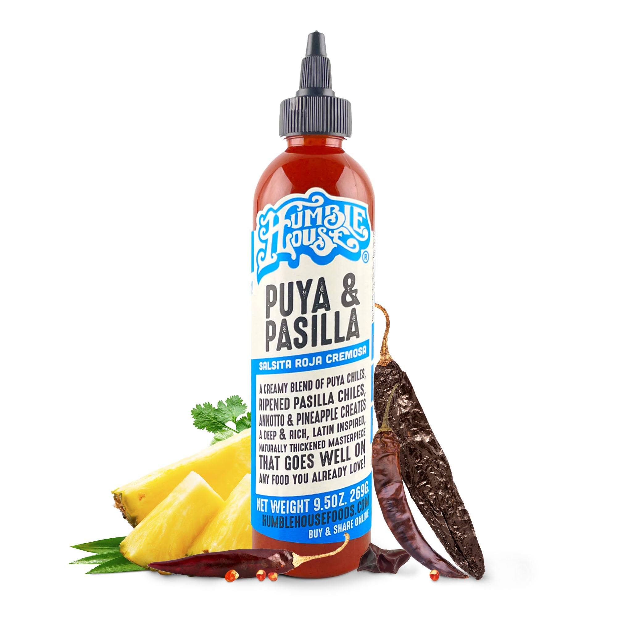 Humble House - Puya & Pasilla Chiles Hot Sauce, Low in Calories and Sodium, Vegan Condiments for Chicken Wings, Pambazos, Esquites, Egg Dishes & More