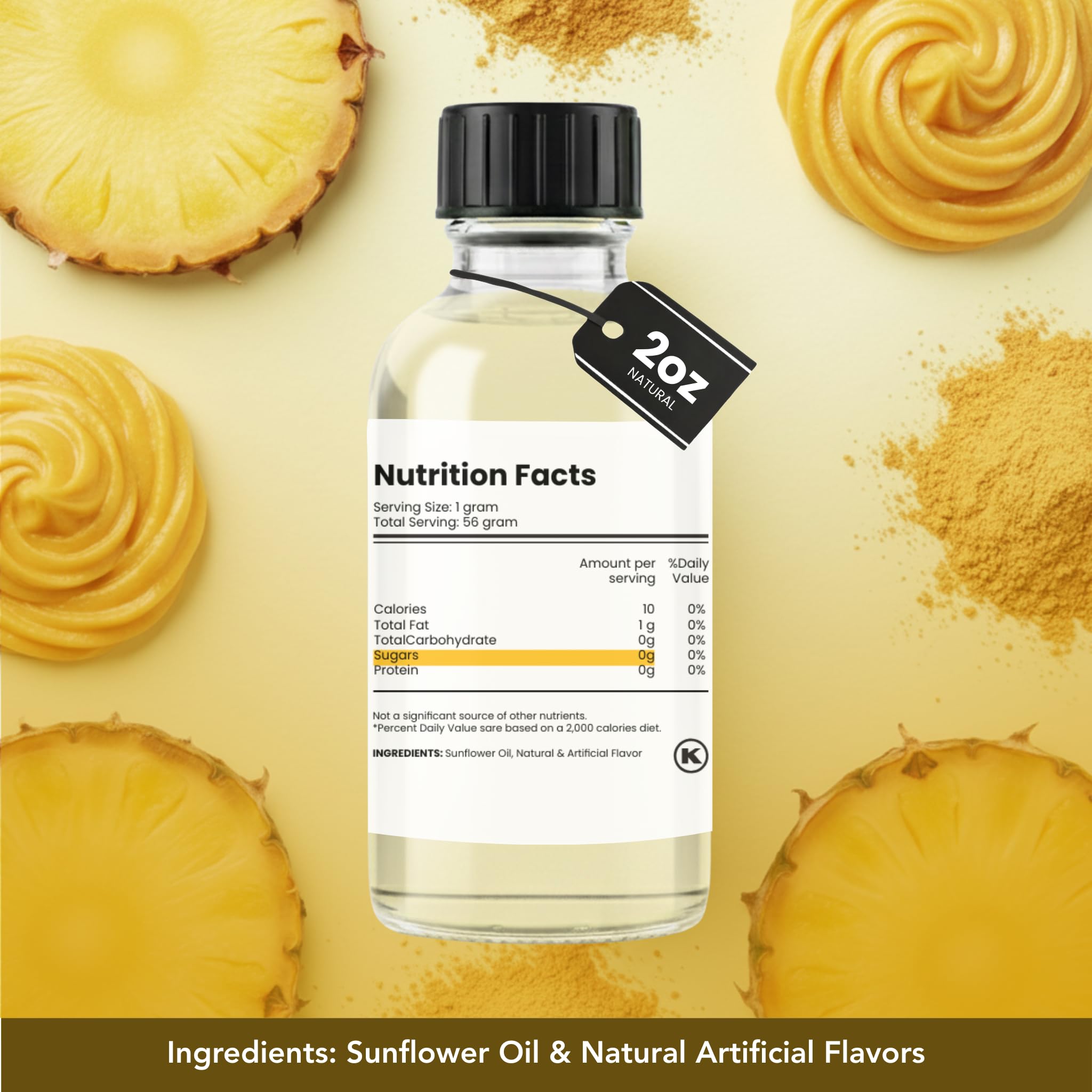 Dolce Flav Pineapple Extract - 2 Ounce Oil-Soluble Kosher, Sugar-Free, Concentrated Tropical Flavor for Candy, Chocolates & Desserts, Includes