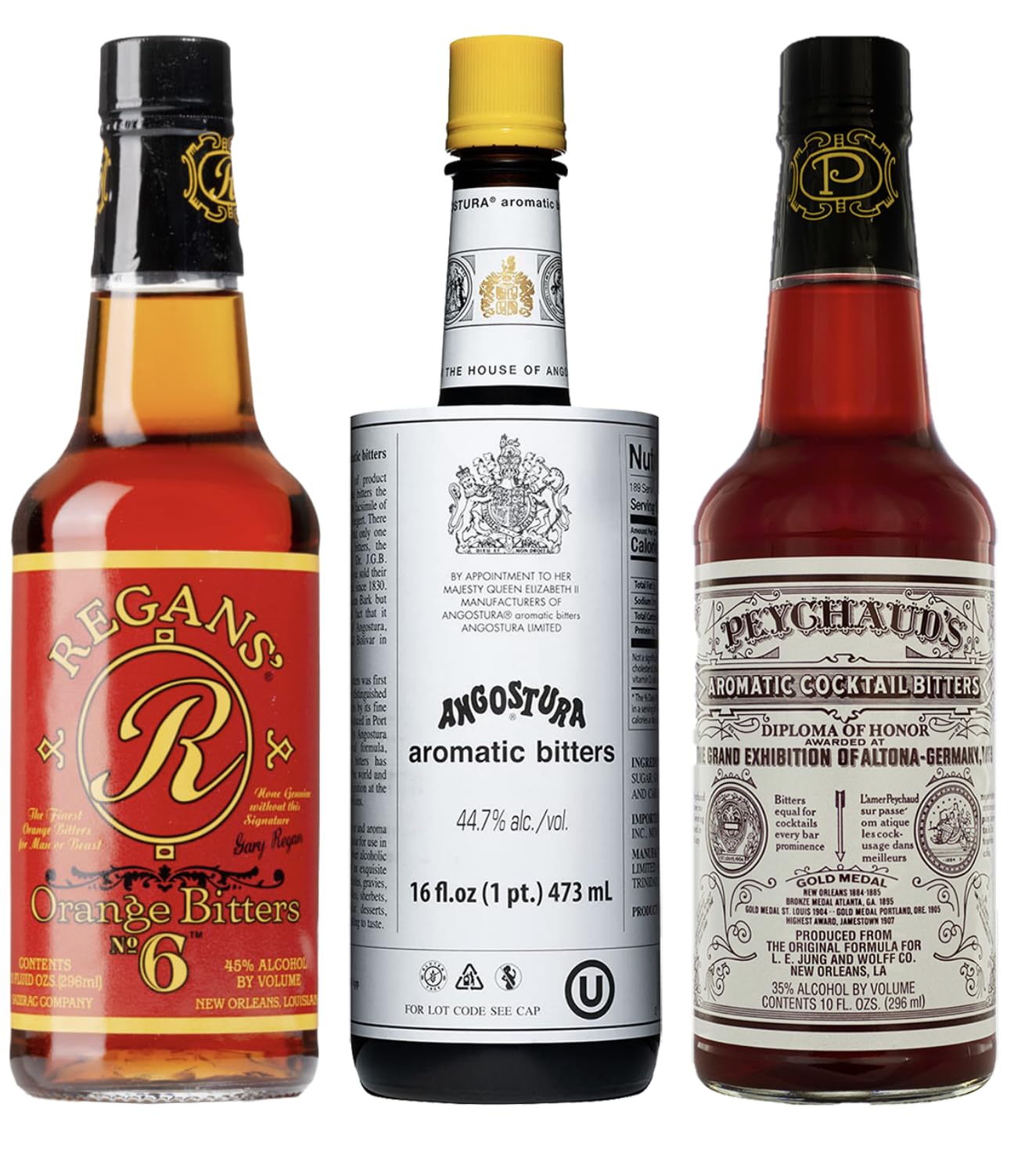 Bitters Triple Play XL Cocktail Bitters for Old Fashioned Cocktails Variety Pack-Angostura Aromatic 16oz, Peychauds Aromatic 10oz, Regans Orange No 6