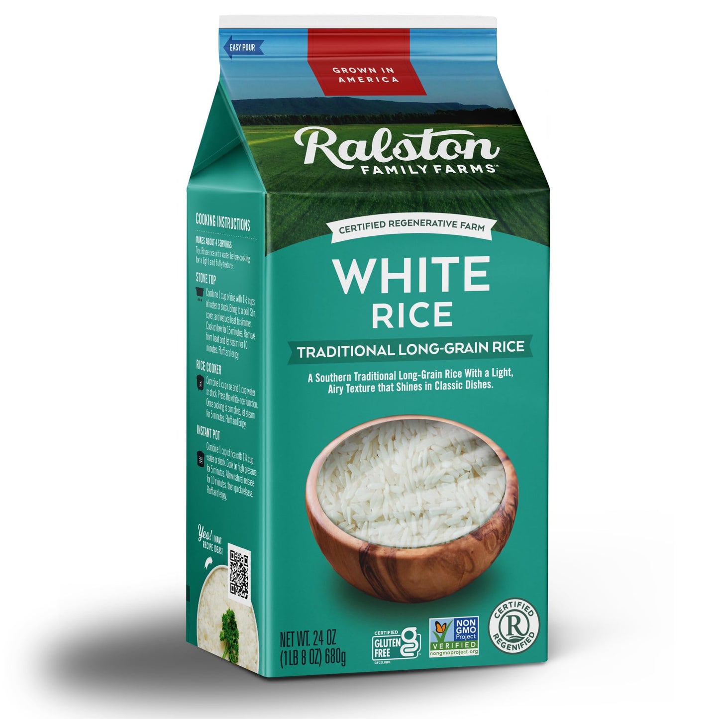 Ralston Family Farms Traditional White Rice, 24 oz Carton: 6 Pack, American Grown, Non-GMO, Naturally Gluten Free