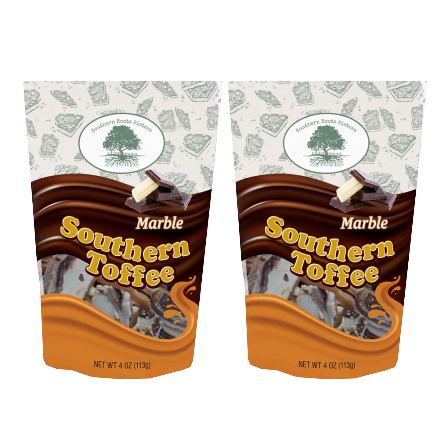 Southern Roots Sisters Ingredients - Marble Southern Toffee Chocolate - 4 Ounce Bag, Pack of 2