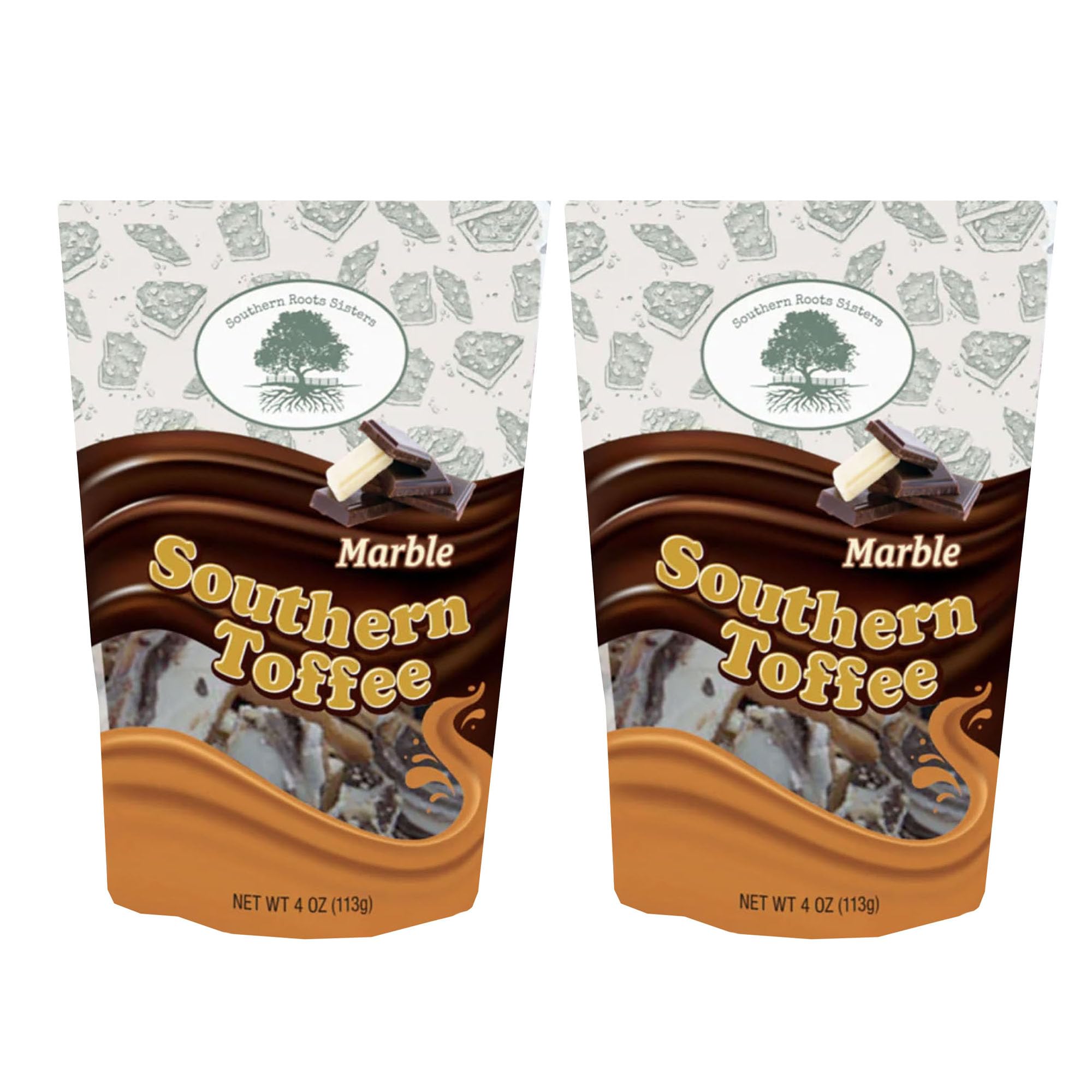 Southern Roots Sisters Ingredients - Marble Southern Toffee Chocolate - 4 Ounce Bag, Pack of 2