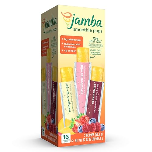 Jamba Smoothie Pops Variety Pack, 16 Count - 100% Fruit Juice Freezer Pops, No Added Sugar, or Colors, 4g Fiber per Serving - Mango-a-go-go
