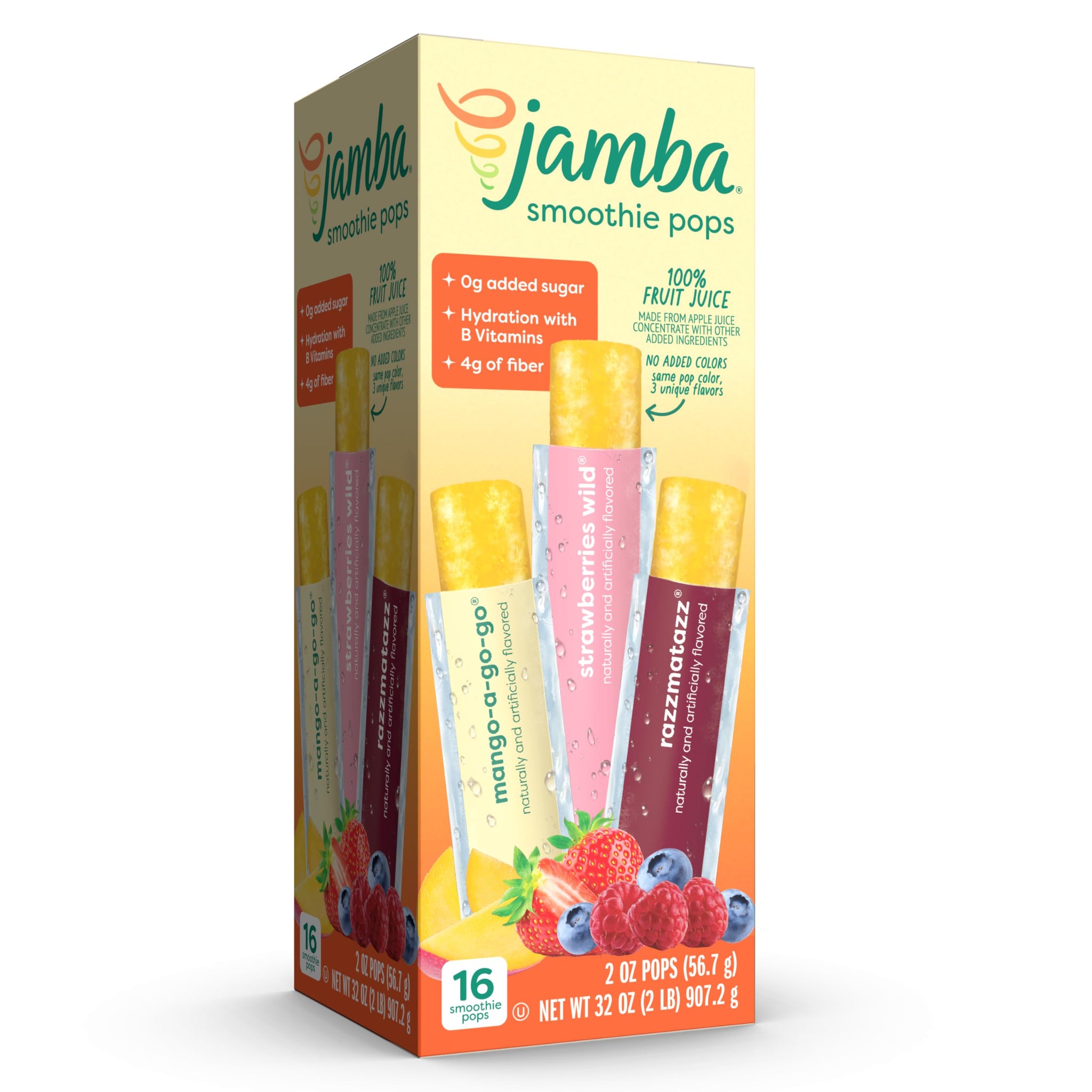 Jamba Smoothie Pops Variety Pack, 16 Count - 100% Fruit Juice Freezer Pops, No Added Sugar, or Colors, 4g Fiber per Serving - Mango-a-go-go
