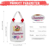 JewelOra Personalized Easter Bunny Basket Bags, Cotton Customized Name Candy Egg Basket Rabbit Print Buckets Cute Easter Basket Toys Bucket Tote Gift