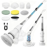 Cordless Electric Spin Scrubber, 4 Angles with 8 Replaceable Brush Heads, Adjustable Handle 3 Speeds with LED Display-90Mins Runtime, IPX7 Waterproof