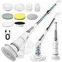 Cordless Electric Spin Scrubber, 4 Angles with 8 Replaceable Brush Heads, Adjustable Handle 3 Speeds with LED Display-90Mins Runtime, IPX7 Waterproof