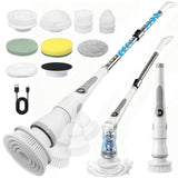 Cordless Electric Spin Scrubber, 4 Angles with 8 Replaceable Brush Heads, Adjustable Handle 3 Speeds with LED Display-90Mins Runtime, IPX7 Waterproof