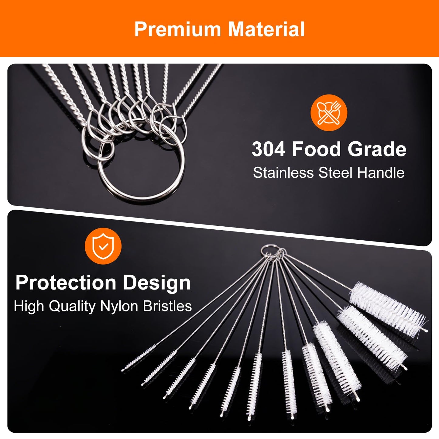 Tokyzexi 8 Inch Extra Long Straw Cleaner Brush Set, 10 Pack Reusable Straw Cleaning Brushes for Tumbler, Metal Straws?Bottle Drinking Straws?Computer