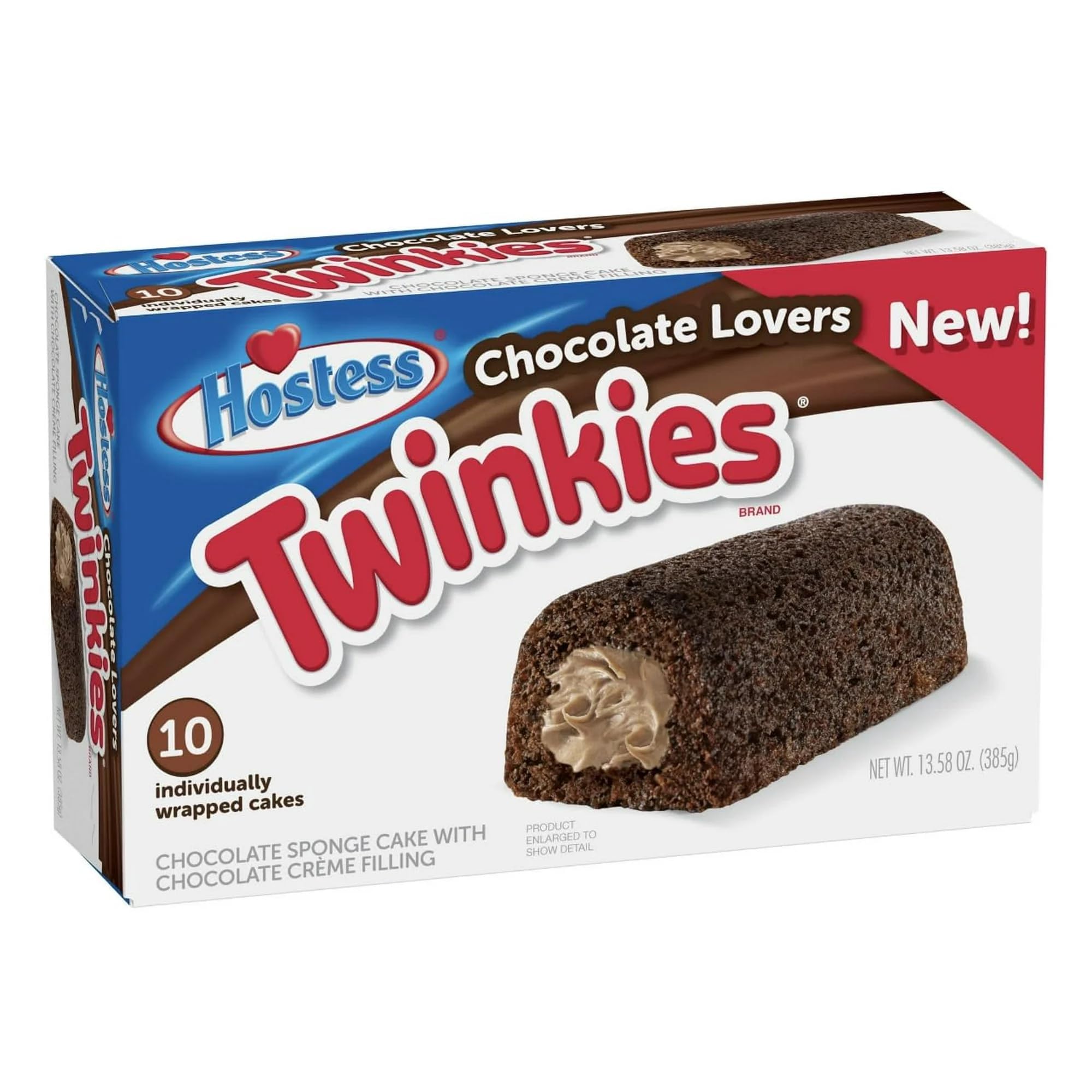 Hostess Chocolate Cake Twinkies, 10-Count Individually Wrapped Chocolate Sponge Cake Snack with Creamy Filling, Mini Cakes for On-The-Go Snacking
