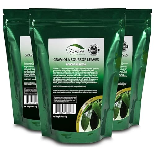 Zokiva Nutritionals - Soursop Leaves Hojas De Guanabana 1 oz x 3 Pack of Graviola Leaves for Tea - A Natural Caffeine - Free Bioavailable Superfood
