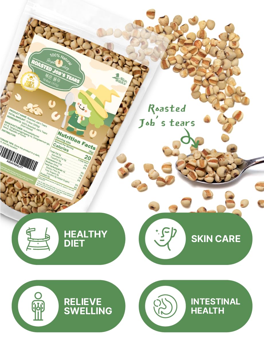 NICE WITCH'S Roasted Job’s Tears (Yulmu,? ??) 10.58 oz (300g) | Whole Grain Adlay Tea | Korean Traditional Herbal Tea | Caffeine-Free, Naturally Nutty