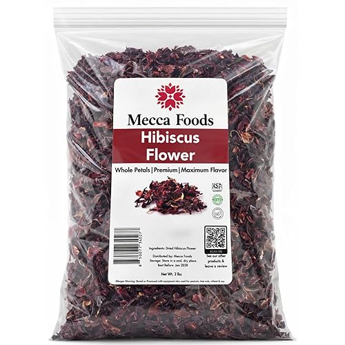2lb Dried Whole Hibiscus Flowers and Petals, Flor de Jamaica, Sorrel Flower, Zobo Flower perfect for Tea and Mexican Agua Fresca by Mecca Foods |