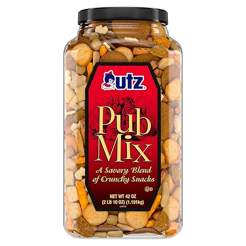 Utz Pub Mix, 42 Oz. Barrel, Savory Snack Mix with a Blend of Crunchy Flavors for a Tasty Party Snack, Resealable Container, Trans-Fat Free and Kosher