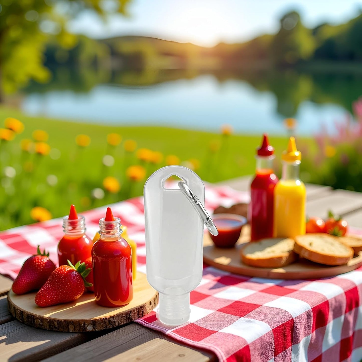 3Pcs Portable Hot Sauce Keychain Bottles - Mini Ketchup Containers for On-The-Go - Refillable Travel Size Hot Sauce Keychain, 2oz/50ml Bottles,Sauces