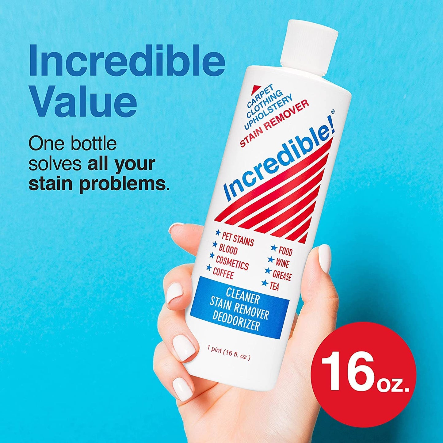 INCREDIBLE! Stain Remover - Instant Spot Remover For New and Old Stains - Blood, Red Wine, Coffee, Urine, Cosmetics, Pet Stains and Odor Eliminator