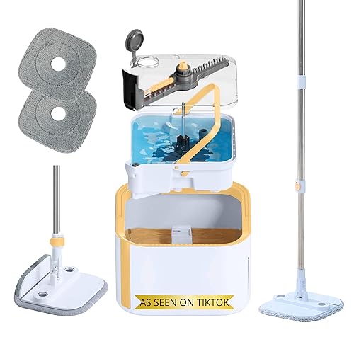 Spin Mop and Bucket System PRO w/Detachable Inner Bucket, Separates Clean and Dirty Water, Self Standing, Foldable Square Mop Head, Triple Jet Stream