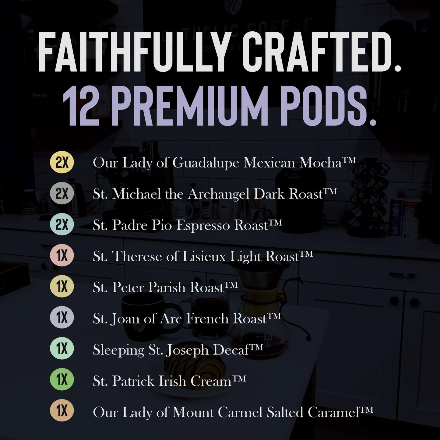 Catholic Coffee Pods - All Saints Variety Pack | Light, Medium, Dark Roasts | 12 Pack, Single Serve Coffee Pods