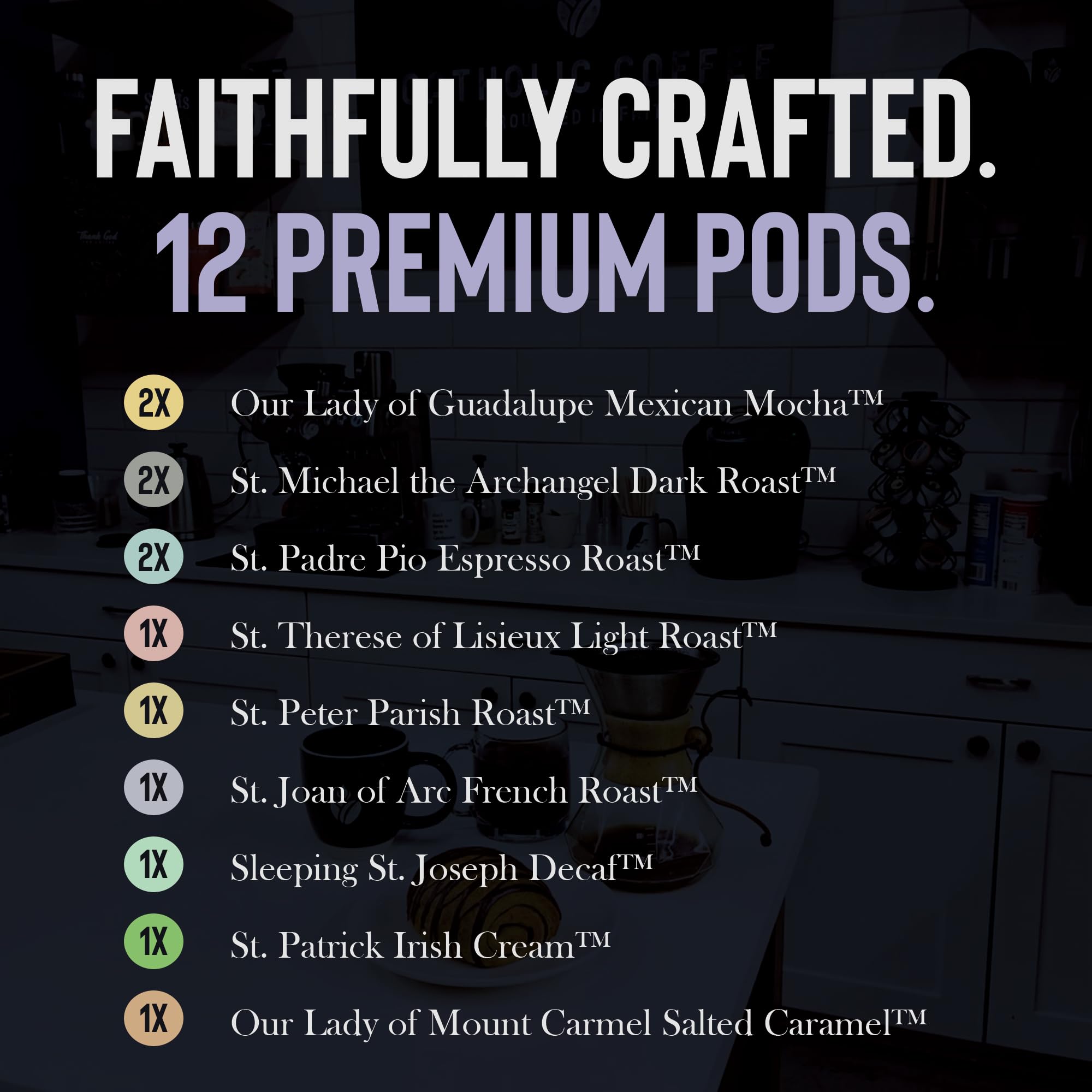 Catholic Coffee Pods - All Saints Variety Pack | Light, Medium, Dark Roasts | 12 Pack, Single Serve Coffee Pods