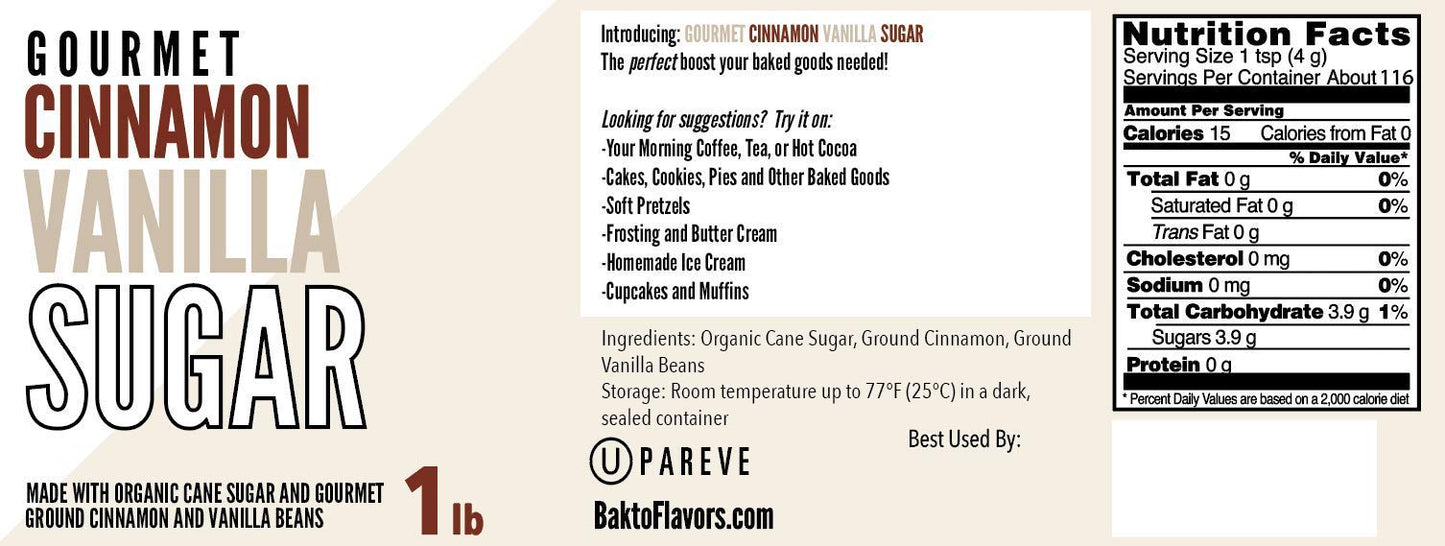 Bakto Flavors Gourmet Cinnamon Vanilla Sugar - 1 lb Jar