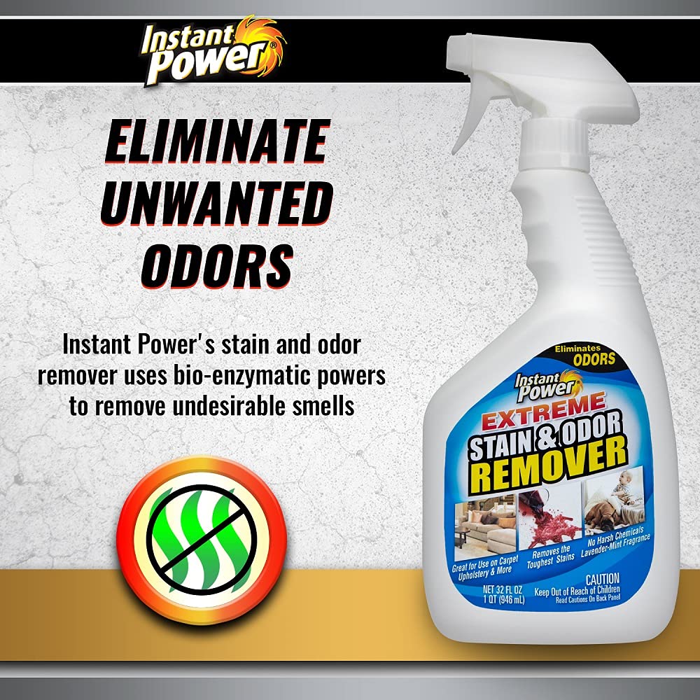 Instant Power Stain and Odor Remover - Carpet Stain Remover Spray, Safe for Pets, Cleaning Sprays and Supplies, Lavender-Mint Scent - 32 Fl Oz