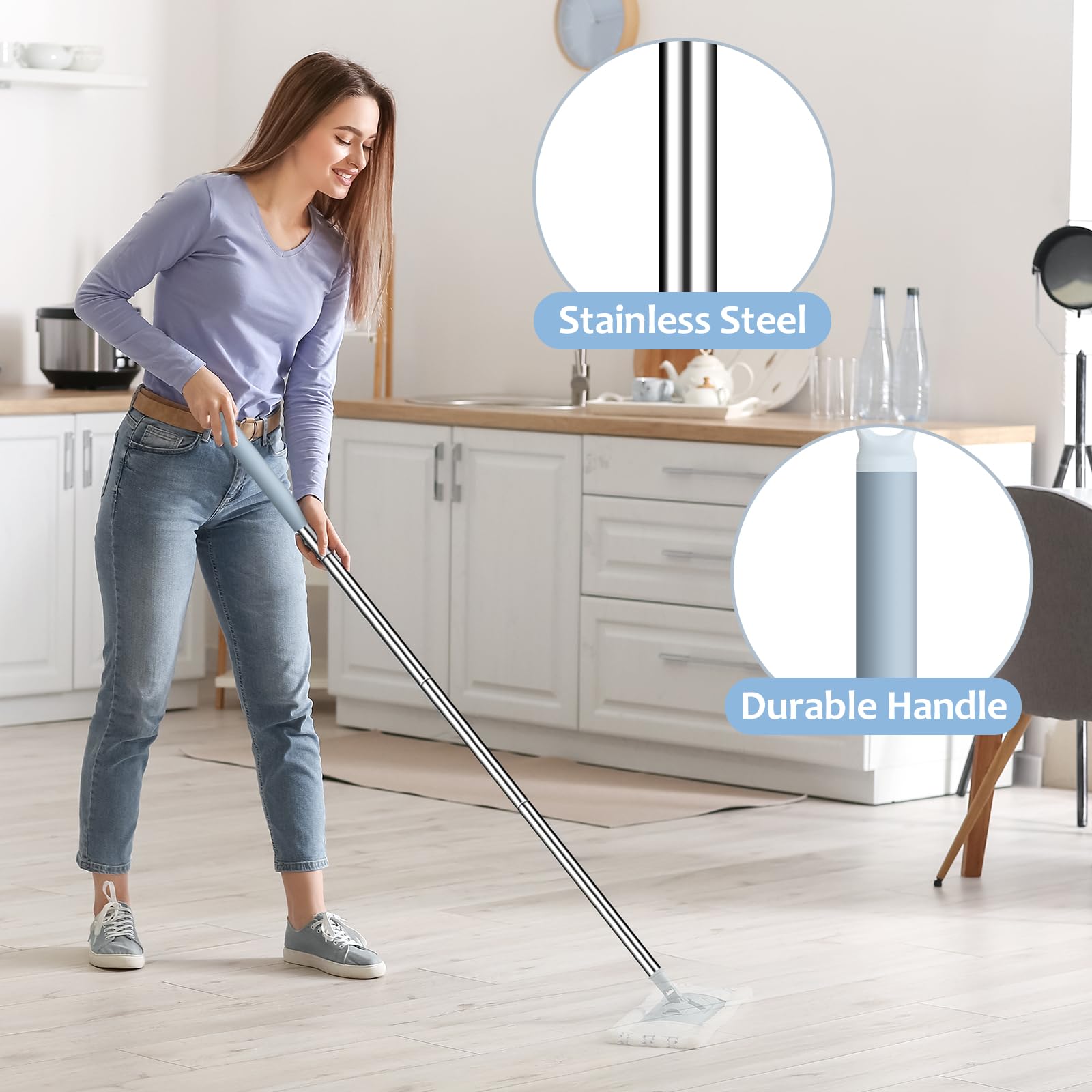 BOSHENG Mop Handle Extension Rods, for Extending Flat Mop, Mop Replacement Handle, Adjustable Steel Mop Handle Rods, 5 Pack