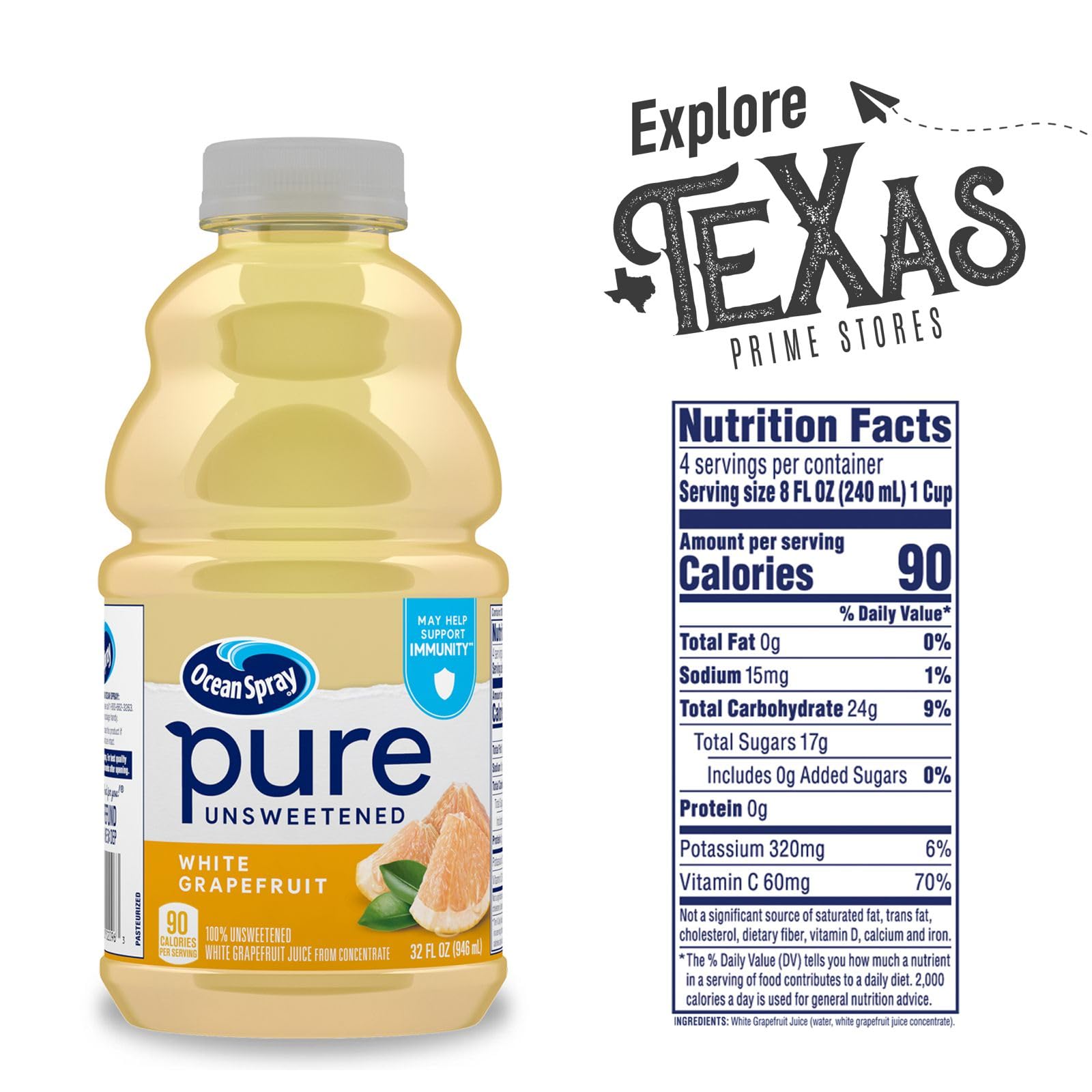 Ocean Spray - Lavinia Essentials Bundle: 4- Pack White Grapefruit Unsweetened 100% Pure Juice 32 Fl oz Plastic Bottles + 1 Utility Prop