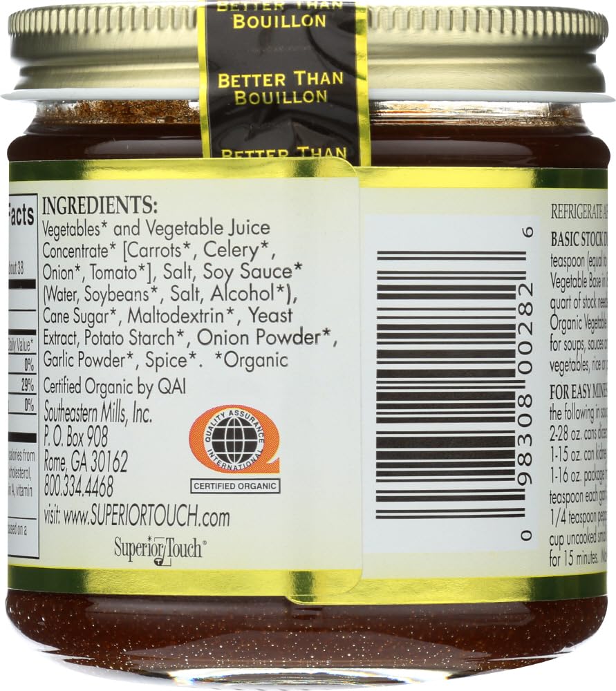 Better Than Bouillon Organic Vegetable Base, Made from Seasoned & Concentrated Vegetables, Organic & Vegan, Makes 9.5 Quarts of Broth, 8 OZ Jar (Pack