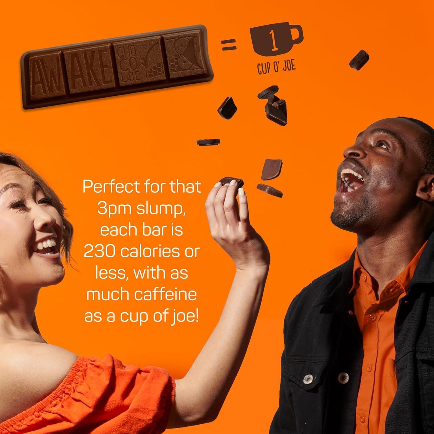 Awake Caffeinated Chocolate Bars - Milk Chocolate, 12 Bars - 100mg Caffeine - 1 Bar Equals 1 Cup of Coffee - Individually Wrapped Energy - Fairtrade