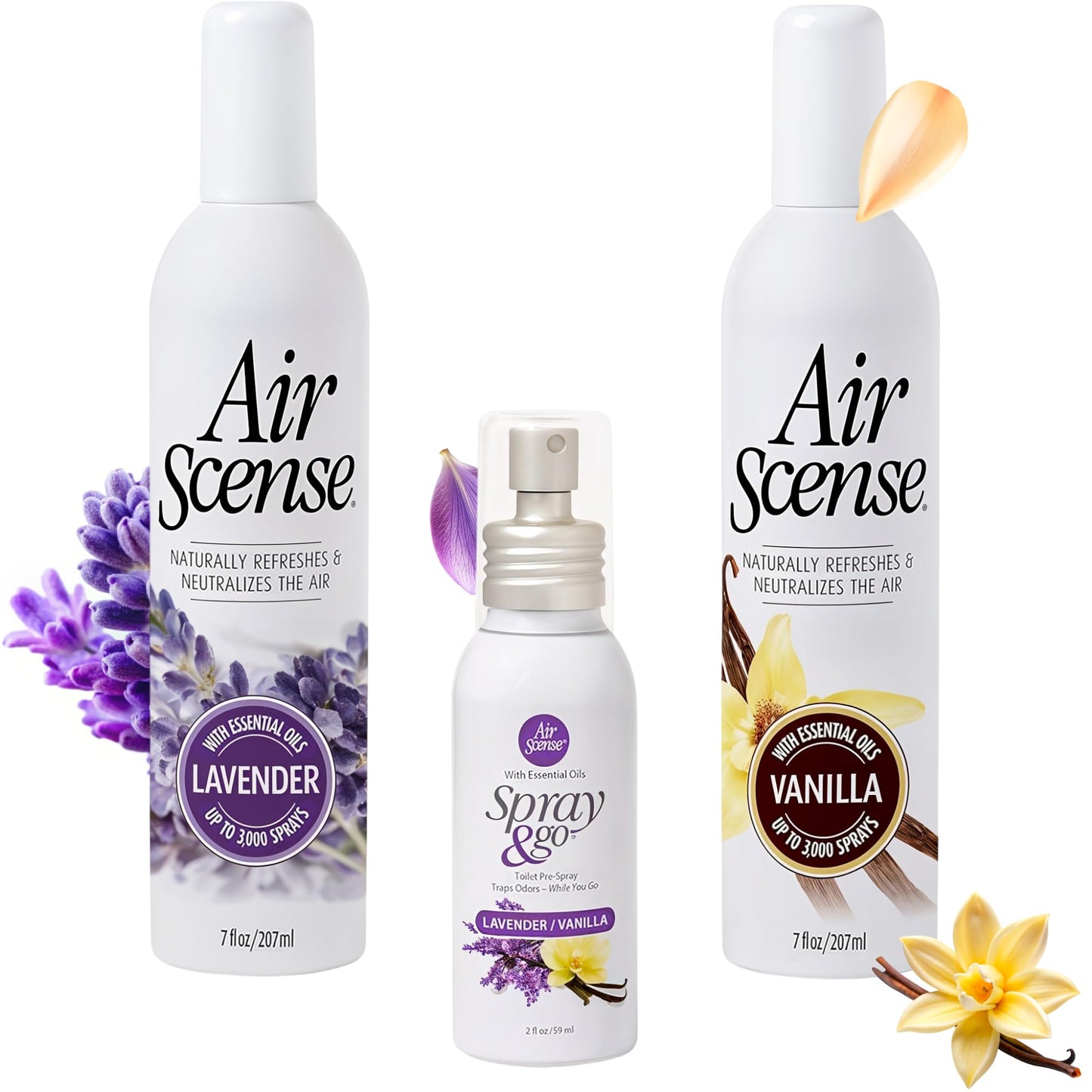 Air Scense Essential Oil Air Freshener, Non?Aerosol 7oz, 3?Pack Lavender Vanilla Bundle - Natural Air Fresheners & Odor Eliminator Sprays