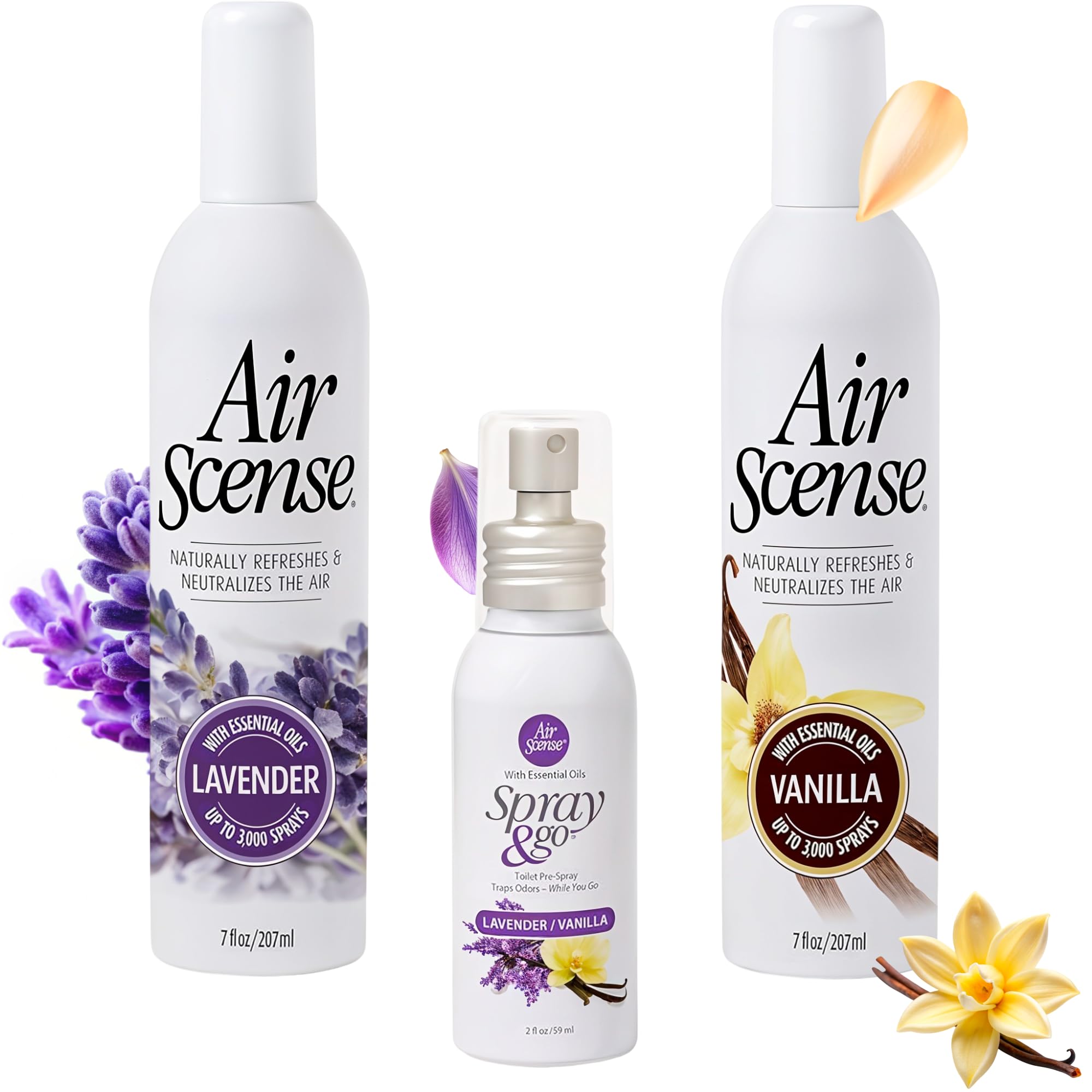Air Scense Essential Oil Air Freshener, Non?Aerosol 7oz, 3?Pack Lavender Vanilla Bundle - Natural Air Fresheners & Odor Eliminator Sprays