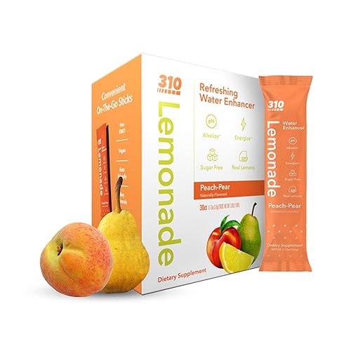 310 Nutrition Electrolyte Lemonade Powder, Sugar-Free Hydration & Energy Drink Mix, Low-Calorie Water Flavoring Packets - Peach Pear Flavor - 30