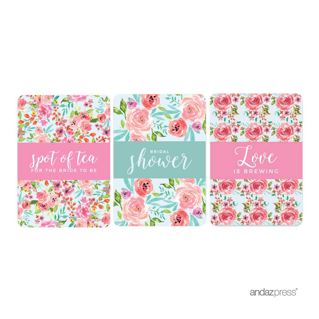 Andaz Press Pink Roses English Tea Party Tea Party Wedding Collection, Chocolate Minis Labels, Fits Chocolate Miniatures Party Favors, 36-Pack