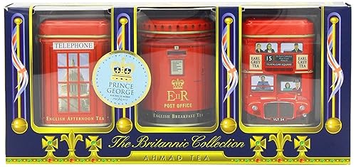 Ahmad Tea Britannia Collection, Loose Tea, Three Variety Flavors, 3 Count Box of 0.88 Ounce Tin